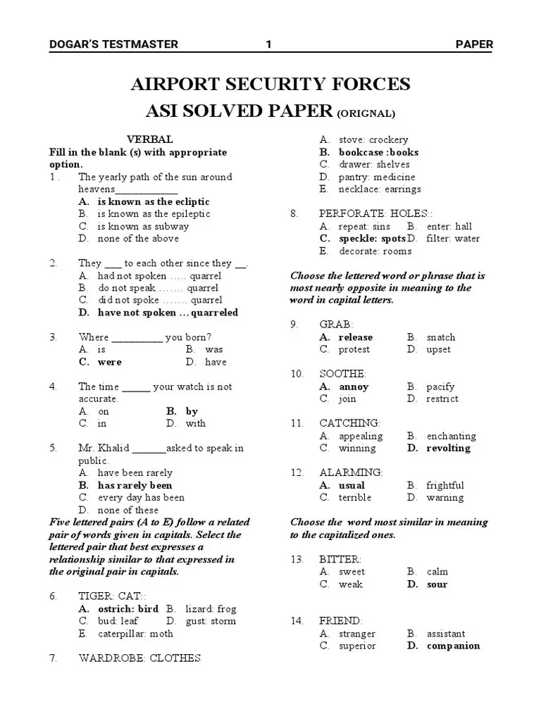 ASF Asi Past Papers | PDF